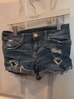 Aeropostale Distressed Dark Blue Denim Shorts